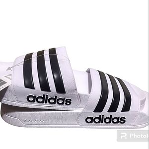 Adidas NWT Shower/Slip On Shoes Size 13's x3 qty. avail. White w/ Black Stripes